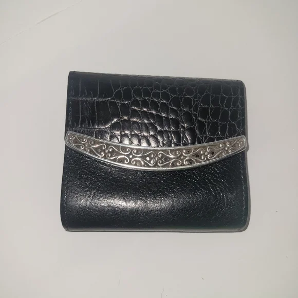 Brighton Black Leather Crocodile Embossed Wallet with Loop Fasteners for Belt - Picture 2 of 8